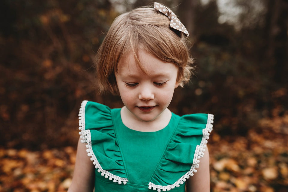 Little Girl's Kelly Green Linen Ruffle Dress