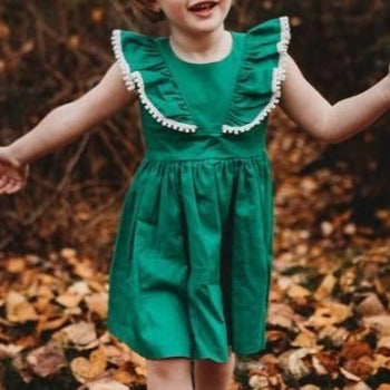 Little Girl's Kelly Green Linen Ruffle Dress