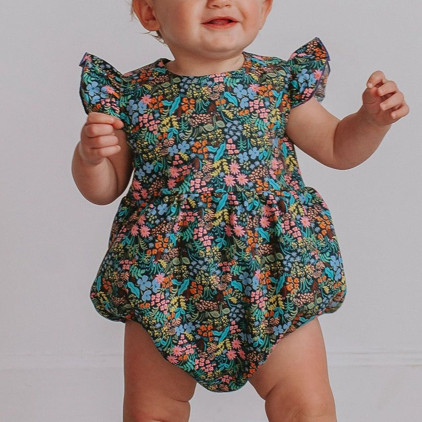 infant girls navy floral bubble romper