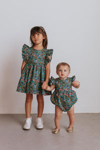 little girls floral matching boho dress and romper rifle paper