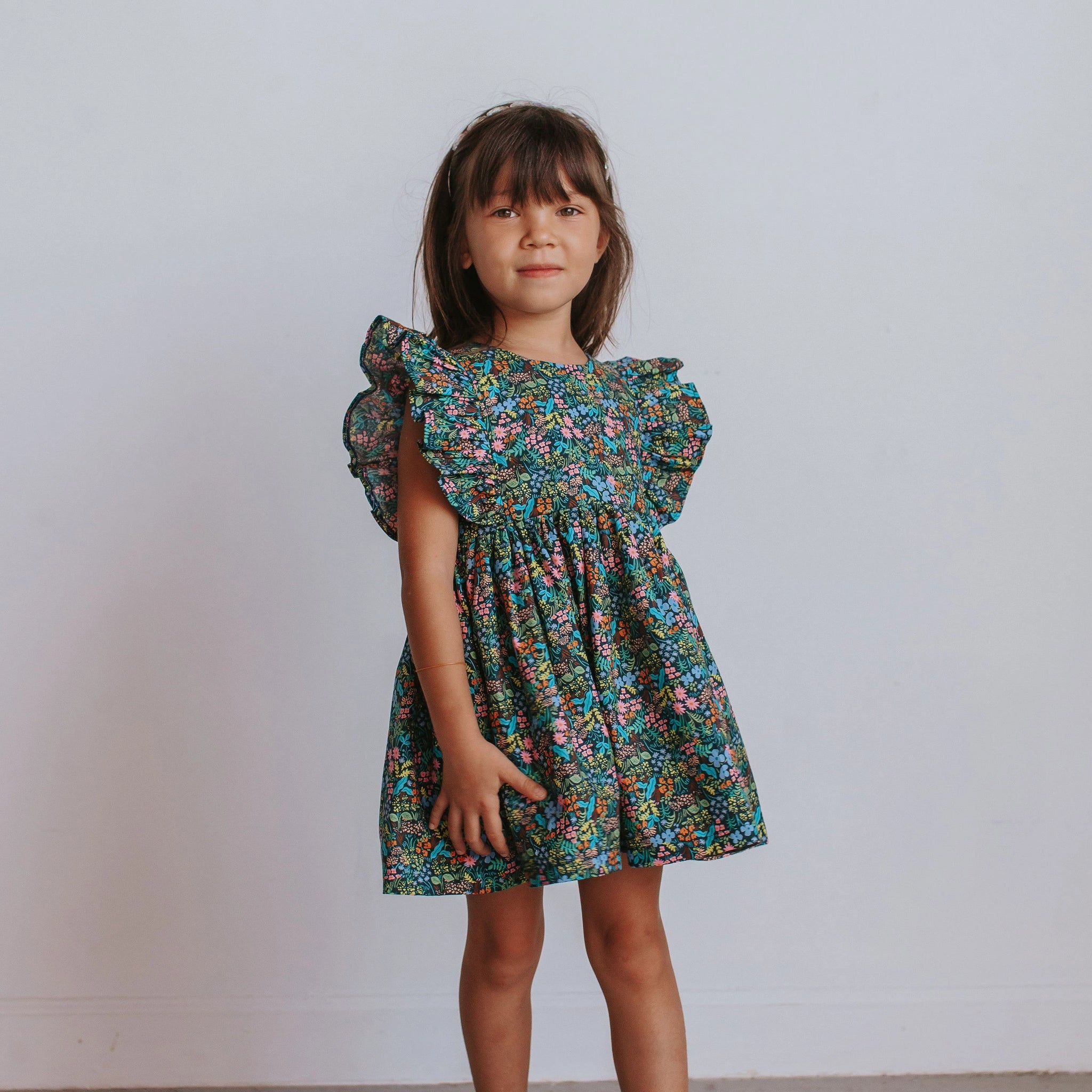 Girl's Navy and Pink Rifle Paper Floral Print Ruffle Cotton Dress –  cuteheads