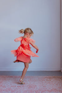 Girl's Coral Orange Tulle Confetti Polka Dot Party Dress