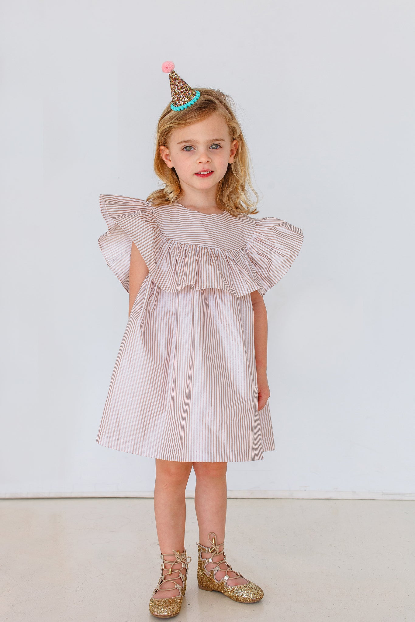 Little Girl's Striped Rose Gold Ruffle Dress – cuteheads