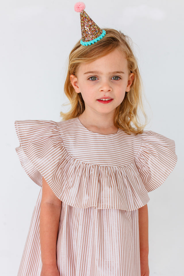 Rose gold ruffle dress sale