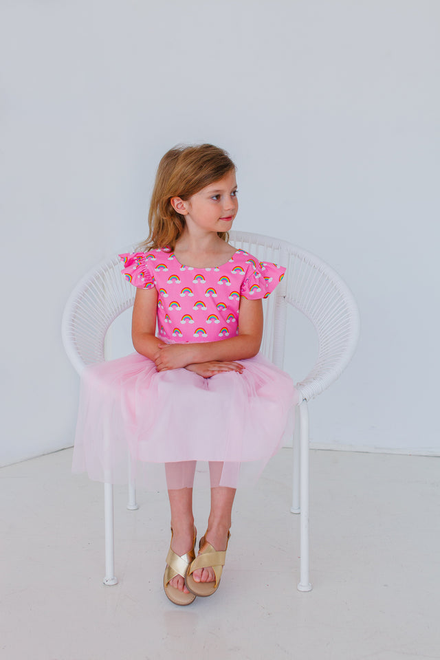 pink flutter sleeve dress