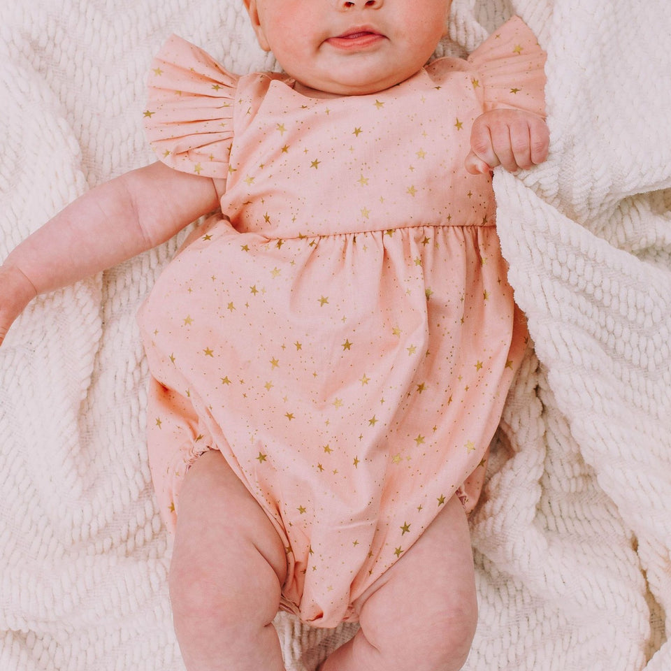 infant girls pink and gold star rifle paper bubble romper