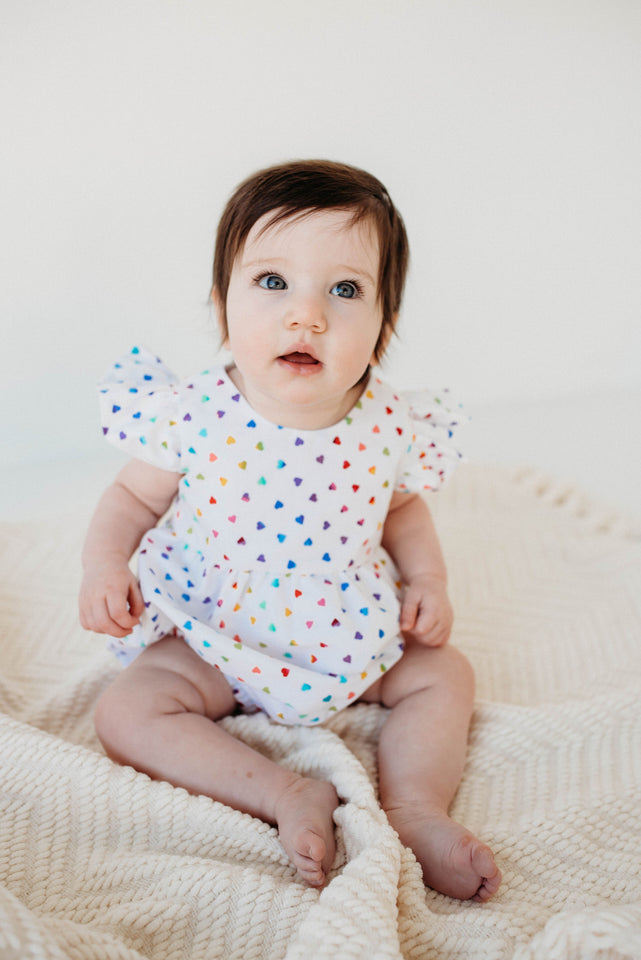 Infant Girl’s Multicolor Rainbow Hearts Valentine's Day Bubble Romper