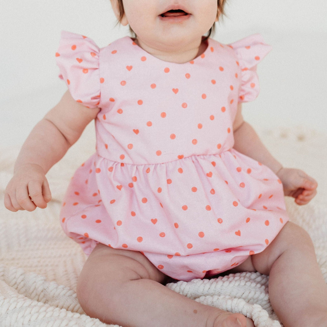 pink hearts bubble romper for baby
