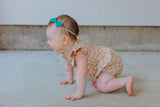 Little Girl's Beige Plaid Ruffle Sleeve Cotton Dress