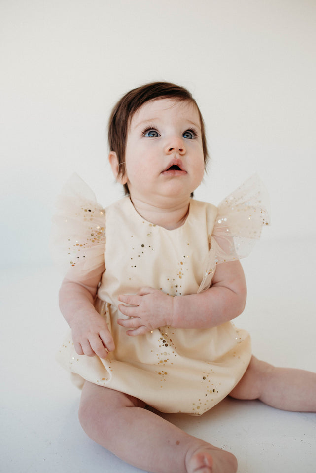 infant girls ivory tulle sparkly bubble romper