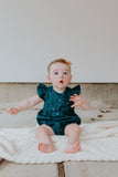 Infant Girl's Navy Stargazing Print Ruffle Sleeve Bubble Romper
