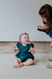 Infant Girl's Navy Stargazing Print Ruffle Sleeve Bubble Romper