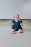 Infant Girl's Navy Stargazing Print Ruffle Sleeve Bubble Romper
