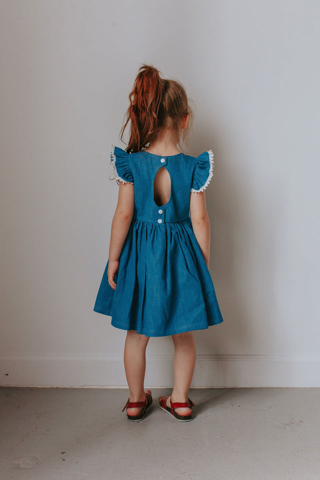 girls chambray dress with cutout