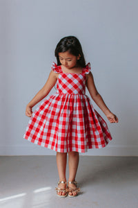 Little Girl's Red and White Buffalo Plaid Cotton Dress