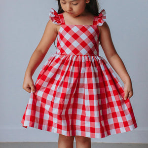 little girls red and white plaid dress