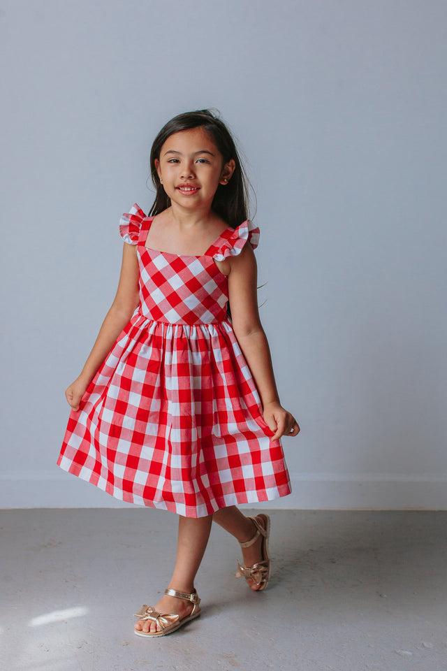 little girls red and white buffalo plaid dress