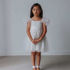 Little Girl's White Tulle Polka Dot Dress