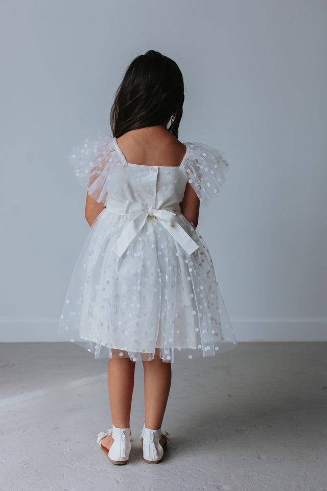 little girls white tulle polka dot dress