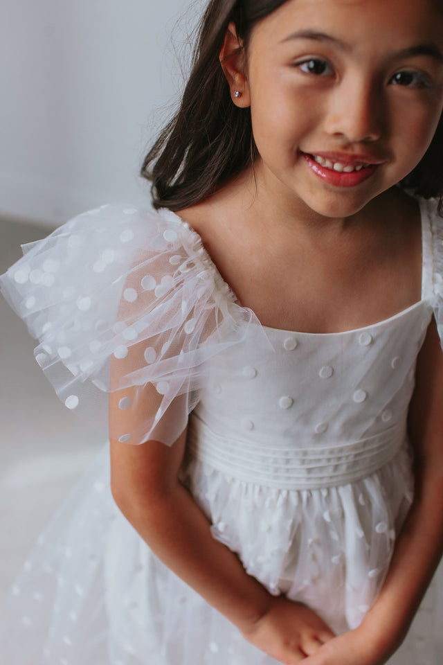 little girls white tulle flower girl dress