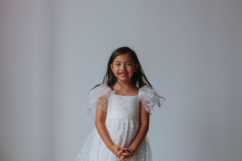 Little Girl's White Tulle Polka Dot Dress