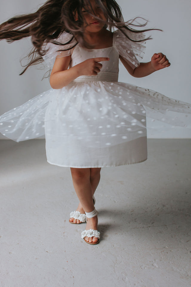 Little Girl's White Tulle Polka Dot Dress