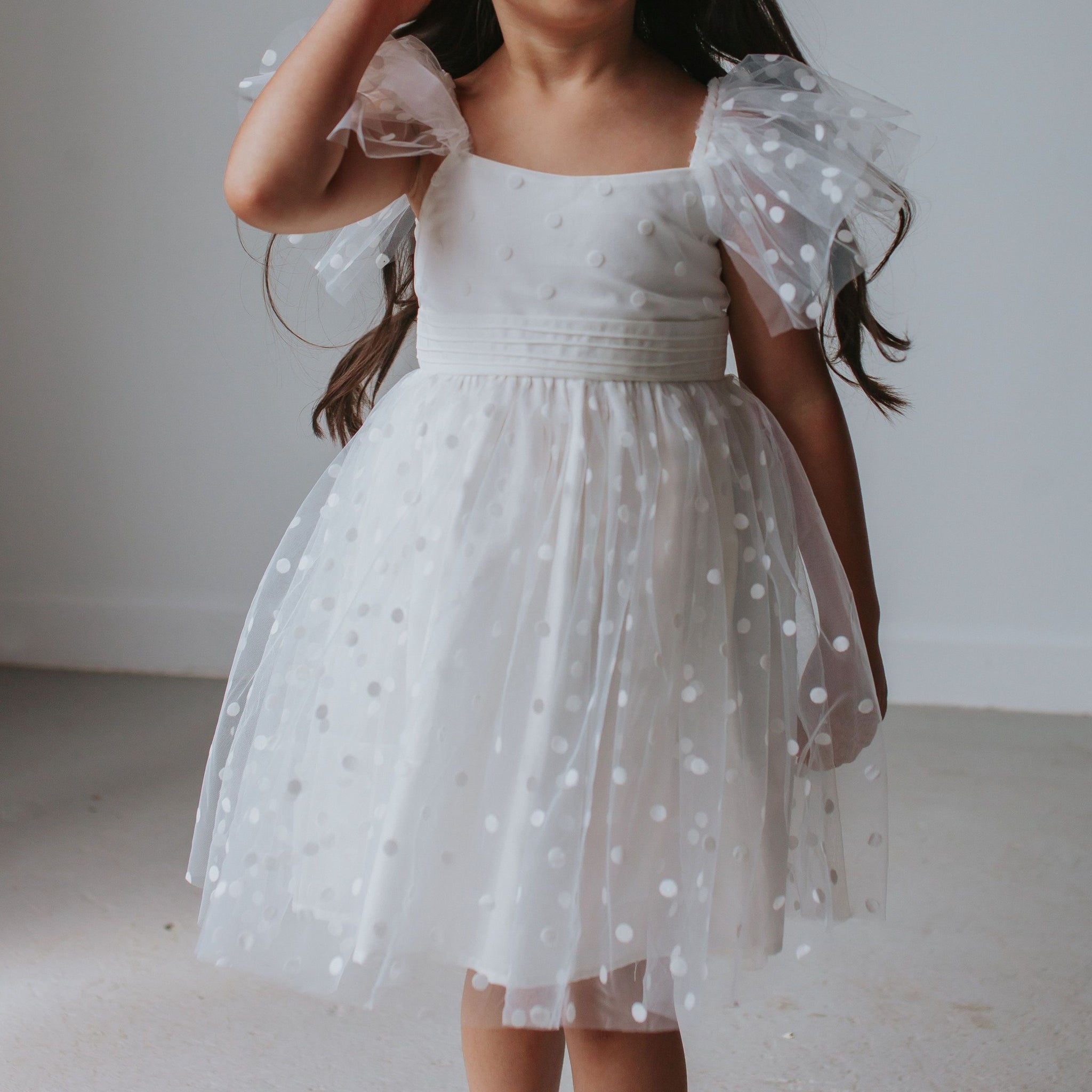 cuteheads Little Girl's White Tulle Polka Dot Dress 12-18 Months / White