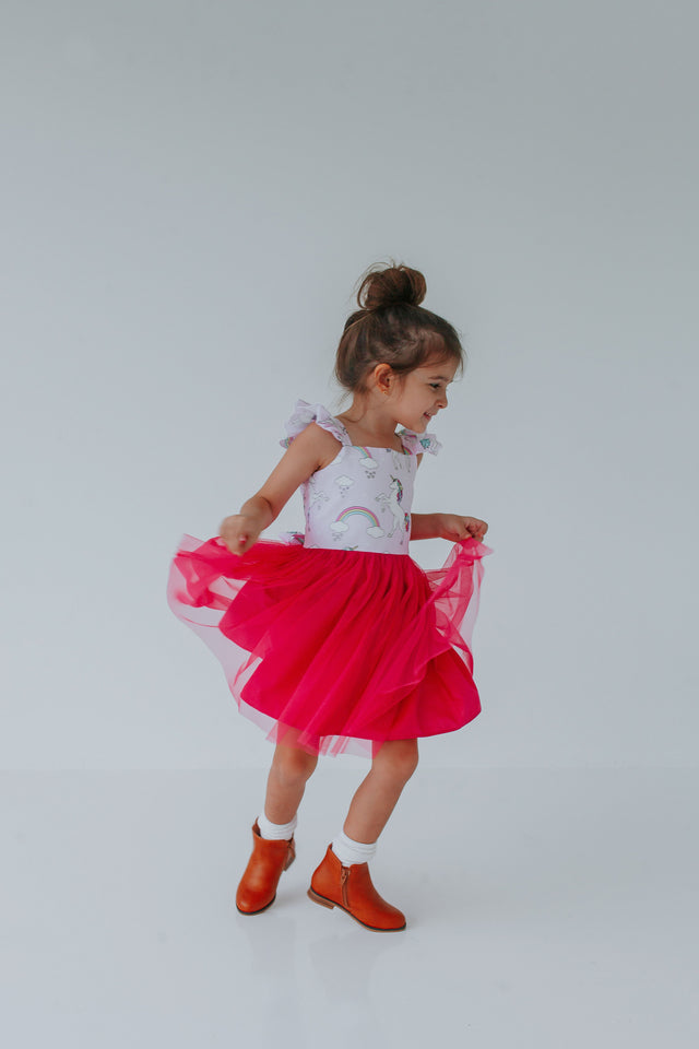 little girls pink tulle unicorn birthday party dress