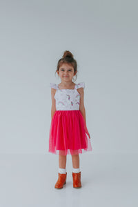 Victoria Pink Tulle Flutter Sleeve Unicorn Party Dress