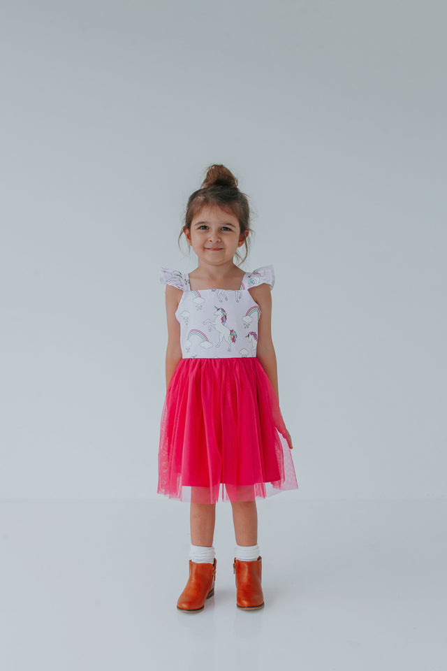 Victoria Pink Tulle Flutter Sleeve Unicorn Party Dress