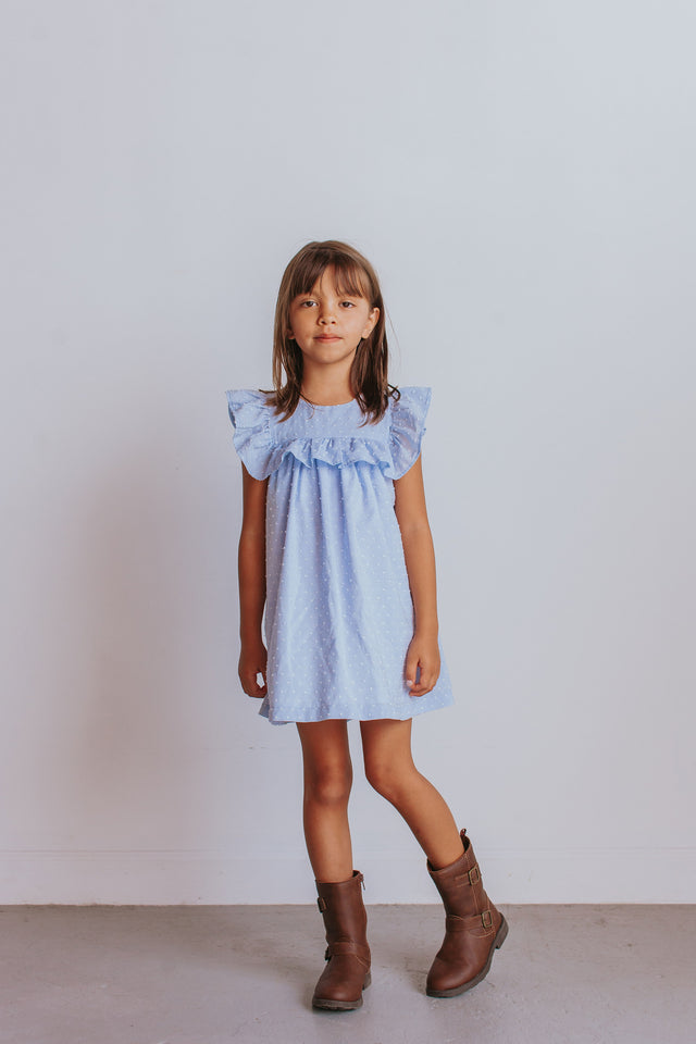 little girls blue ruffle dress