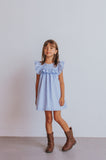 Little Girl's Blue Swiss Dot Cotton Ruffle Collar Dress