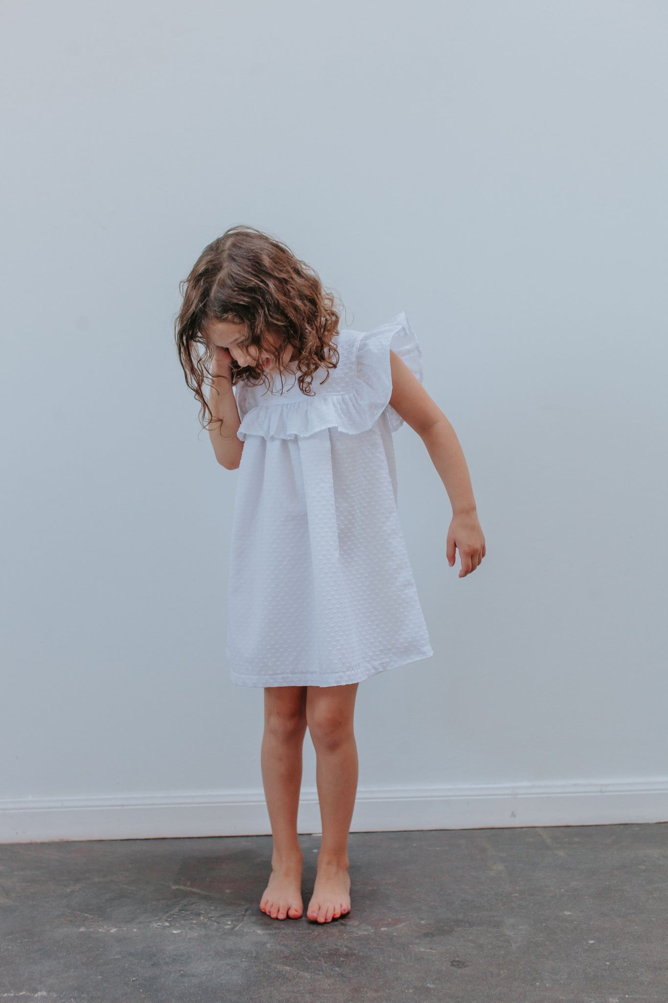 Girl s White Cotton Swiss Dot Ruffle Dress cuteheads