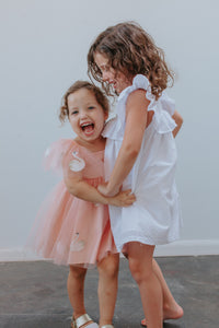 Girl's White Cotton Swiss Dot Ruffle Dress