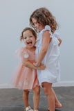 Girl's White Cotton Swiss Dot Ruffle Dress