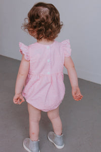 Infant Girl's Pink Swiss Dot Cotton Bubble Romper
