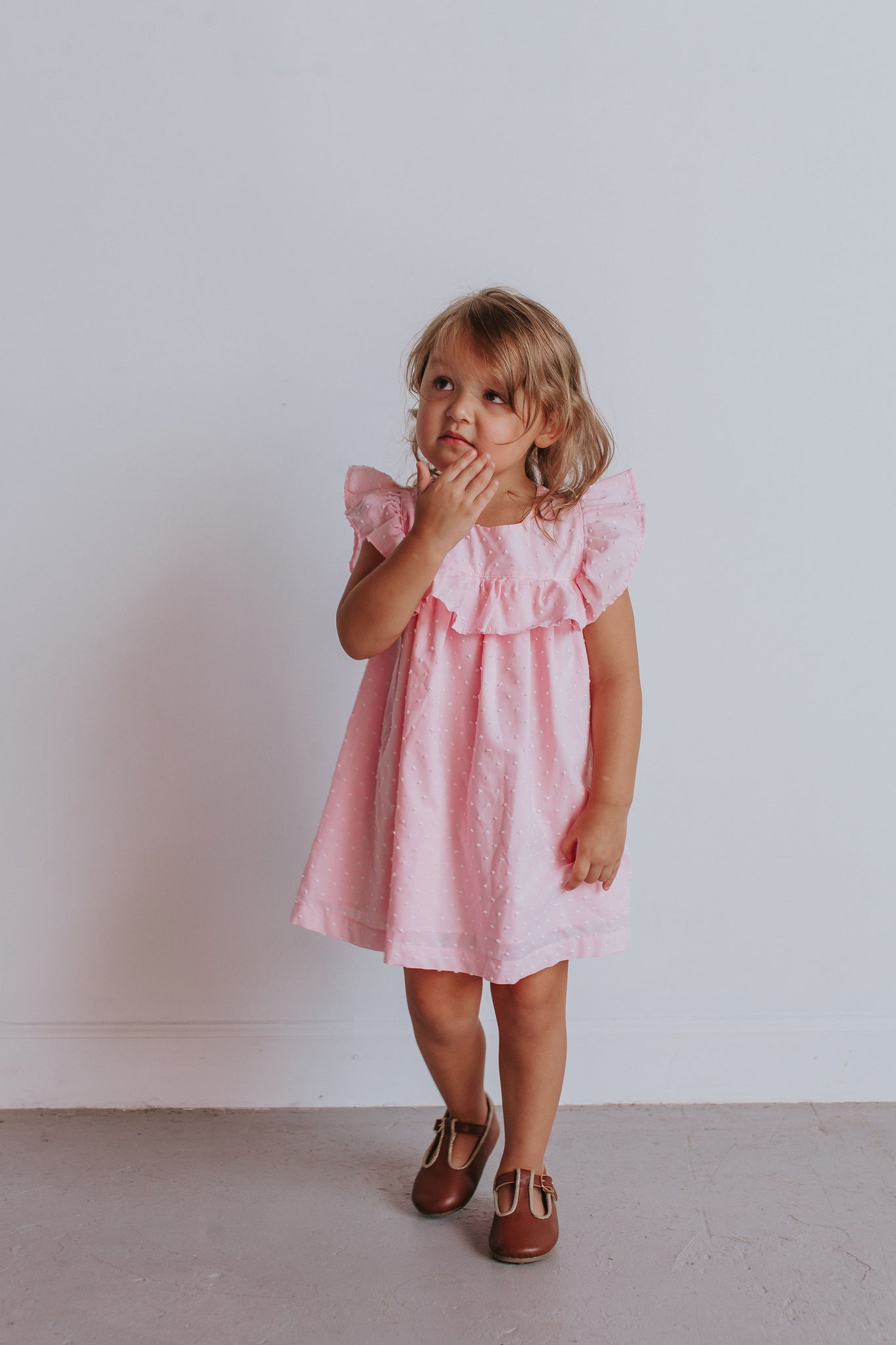 Little Girl s Pink Swiss Dot Ruffle Dress cuteheads