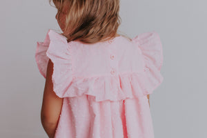 Little Girl's Pink Swiss Dot Ruffle Dress