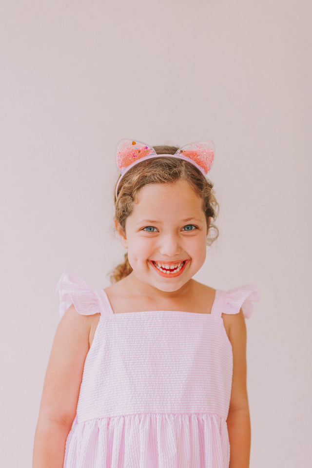 little girls pink sparkly confetti cat ear headband