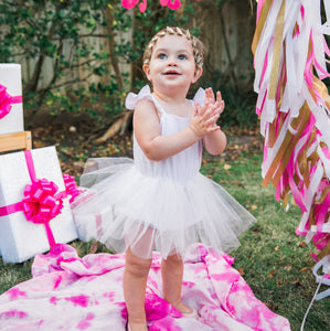 Infant Girl's Pink Seersucker and White Tulle Flutter Sleeve Bubble Romper