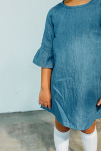 Girl's Chambray Three-Quarter Length Bell Sleeve Dress