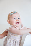 Infant Girl’s Beige and White Gingham Flutter Sleeve Bubble Romper
