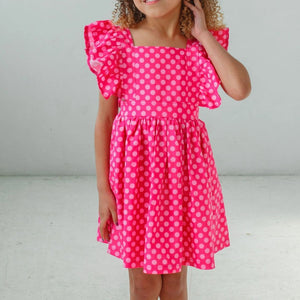 little girls pink polka dot pinafore dress