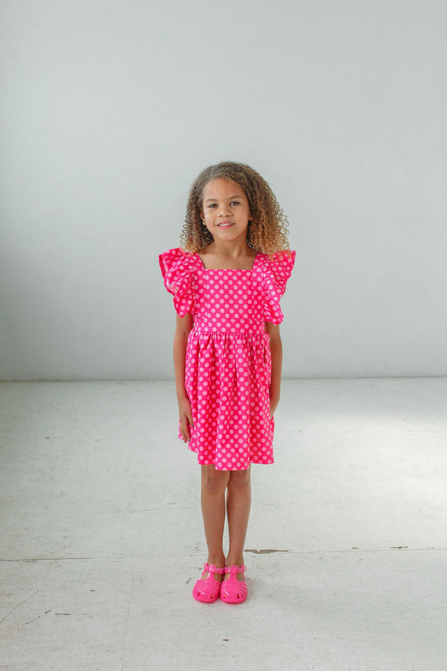 little girls pink polka dot pinafore dresses
