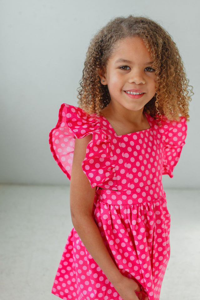little girls pink polka dot vintage inspired pinafore dress