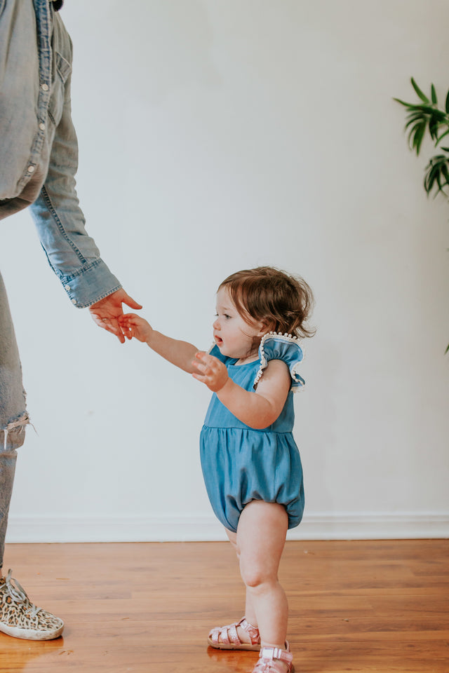 little girls chambray bubble romper