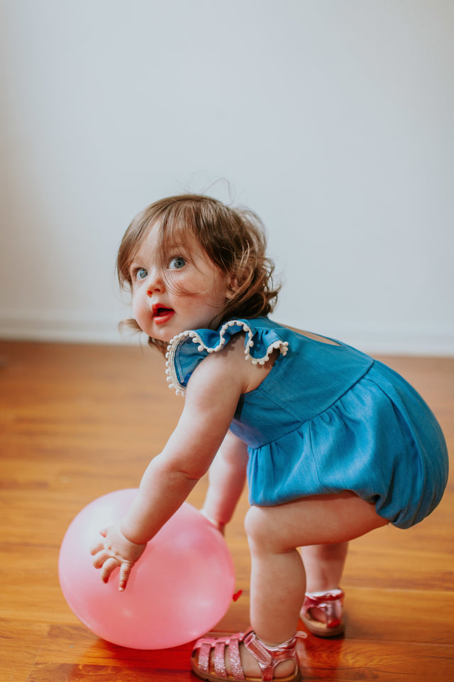 chambray little girls bubble romper