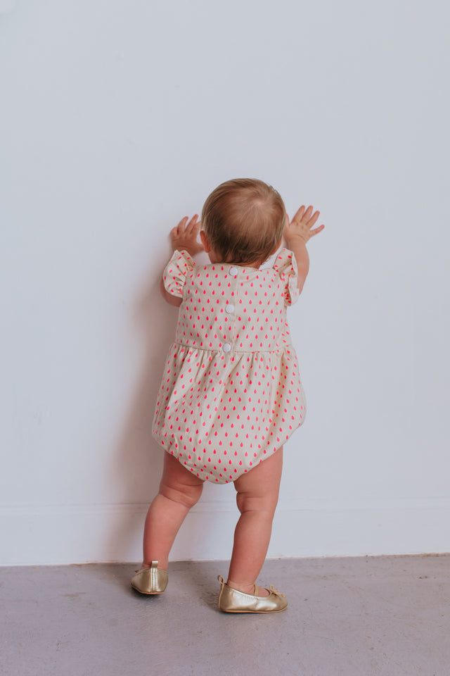 Infant Girl's Bright Pink Raindrop Cotton Bubble Romper