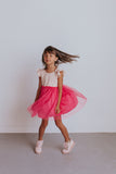 Little Girl's Bright Pink Raindrop Print Ruffle Cotton Dress
