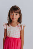 Little Girl's Bright Pink Raindrop Print Ruffle Cotton Dress